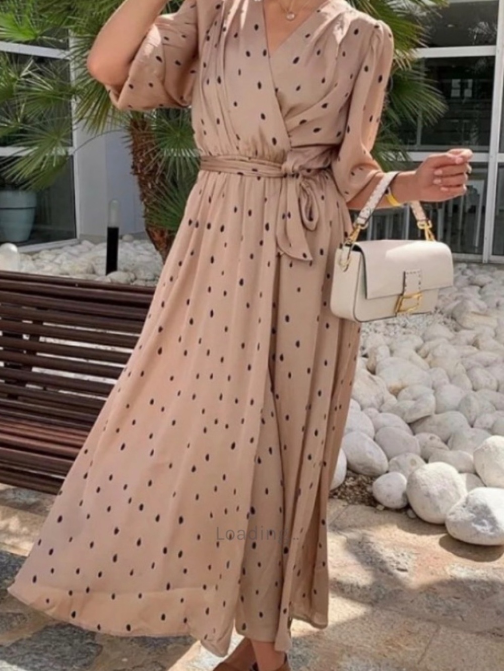 Elegant Polka Dot Wrap Dress with Puff Sleeves